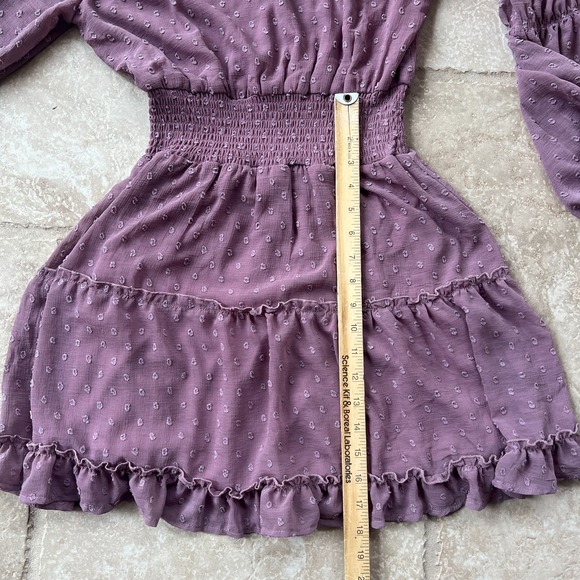 Koko + Mason Mauve Swiss Dot Smocked Waist Tiered Mini Dress Small NEW - Picture 8 of 12